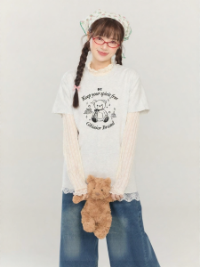 Gbiaior | Cooling Regular-fit Short Sleeve T-shirt For Women Bear Print College Style