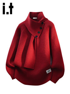 izzue | Christmas Scarf Collar Red Knit Sweater