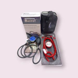Baxtel Aneroid Sphygmomanometer With Red Deluxe Stethoscope Set