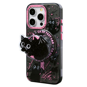 เคสโทรศัพท์มือถือลายแมวสีดำดูดซับแม่เหล็กสองชั้นป้องกัน iPhone17Promax ลายการ์ตูน Adorable 17Pro ลายแอปเปิล 16Promax รุ่นใหม่ 16pro 15pro