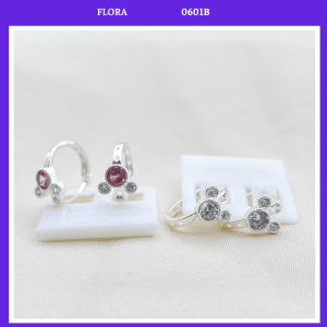 FLORA 0601B - Bông tai bạc ta hình gấu màu trắng hồng dành cho bé gái