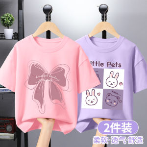 Girls Short Sleeve T-Shirt Pure Cotton Half Sleeve Summer Childrens Top Casual Loose Fit round Neck Cartoon Print Sweat Absorbent