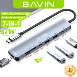 BAVIN I3 7 in 1 USB-C Hub Dock Aluminum Alloy HD Dual USB 3.0 Port Adapter Docking Station Multi-function HDMI