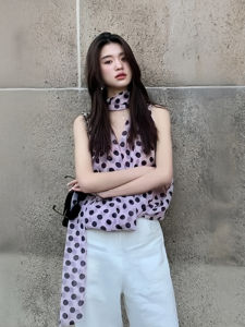 French Bow Tie Sleeveless Chiffon Shirt Womens Summer New Korean Style Unique Polka Dot Strap Vest Loose Fit Regular Length