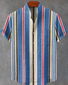 Hawaiian Casual Printed Mens Linen Shirt Short Sleeved 3D Printed Original Summer Plus Size Street Top Mens Clothing