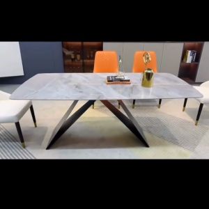 Furnimall Light Luxury Dining Set Ceramic Sintered Stone Dining Table/ Ceramic Meja Makan Meja Batu Kerusi/餐桌