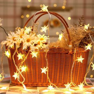 String Lights Star Snowflake Fairy Lights Battery Operated Diy Gift Box Wreath Indoor Bedroom Bulbs Lamp Light Holiday Christmas New Year Home Decor 1.5M 10LED Ball String Lights Birthday Wedding Party Decoration Xmas Lantern Wall Backdrop Design