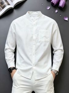 ZHUOCAN | Stylish Lightweight Breathable Ice Silk Long Sleeve Stand Collar Linen Summer Shirt