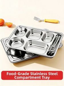BAICHANG | Large Capacity Partitioned Stainless Steel Tray for Adult Office Canteen