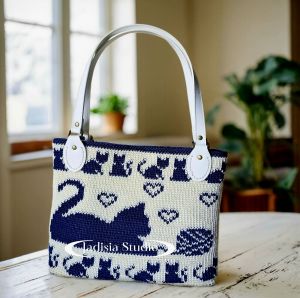 Blue & White Cat Handmade Crochet Tote Bag | Cute & Cozy 蓝白猫咪手工钩织托特包|治愈系日常百搭