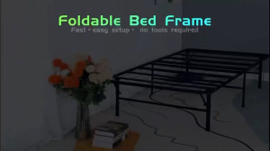 Heyman Folding Metal Bed Frame & Mattress Foundation Queen Size Bed Frame with Storage Foldable Metal Platform Sturdy Steel