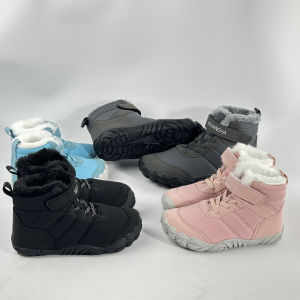 Outdoor Warm Anti-slip High Help Hiking Shoes for Kids with Extra Fur Cold Proof Windproof Five Finger Cotton Shoes Snow Boots