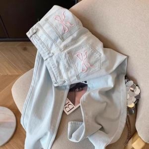 Womens Casual Loose Fit Relaxed Trousers High Waist Wide Leg Light Wash Embroidered Plus Size Comfort Jeans Womens Jeans
