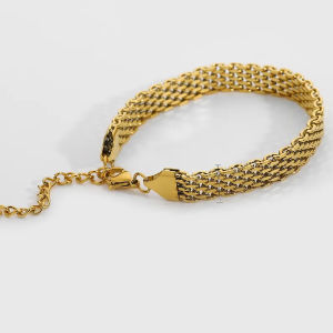 Befome เครื่องประดับทองกันน้ำสร้อยข้อมือโซ่ขนาดกลางย้อนยุควินเทจ เป็นแรงบันดาลใจจากสแตนเลสสานตาข่ายกำไลข้อมือกว้าง