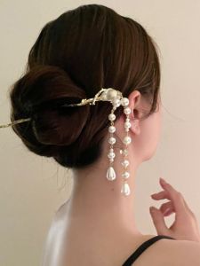 Pearl Tassel Hairpin Wedding Engagement Female Style Traditional Chinese New Medium Length Hair Accessories Hanfu Headwear