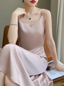 ผ้าไหมชีฟองคอตัก Vestido Elegante Mujer ฤดูร้อนหลวม Fit กระโปรงยาวความรู้สึกการออกแบบฝรั่งเศสและพื้นผิวผ้าไหมหม่อน