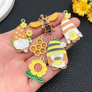 5/20 Whimsical Enamel Charms (Bees Honeycombs & Gnomes!) - Perfect for Nature-Inspired Jewelry & Accessories