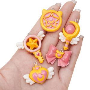 1pc Resin Cute Pendants Magic Style Bowknot Heart Shape Charms For Handmade Bracelet Necklace Earring Keychain DIY Craft Jewelry Making Accessories