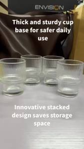 190ml 2/4PCS Stackable Ribbed Glass Cup Set Available Vertical Stripe Design Save Space Great for Whiskey Iced Coffee Juice Tea