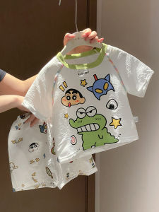 Lightweight Breathable Childrens Summer Pajamas Set Short Sleeve Shorts for Boys And Girls Air Conditioning Sleepwear Home Clothes