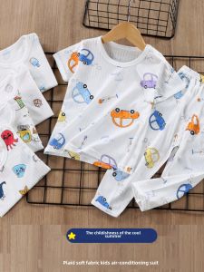 Summer Childrens Sleepwear Thin Pure Cotton Breathable Home Clothes Set Baby Air Conditioning Suit Boys And Girls Casual Style