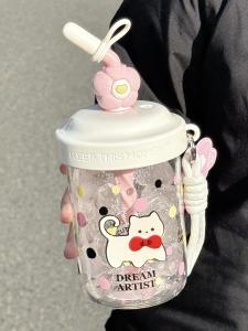 Cốc Nhựa Chống Rơi Có Ống Hút Dễ Thương Cho Nữ 580ml Cốc Đựng Nước Di Động Có Nắp Đựng Đồ Dùng Ăn Uống Phổ Thông