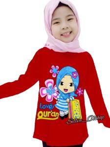 Kaos atasan hijab lengan panjang anak perempuan murah 1-15 tahun