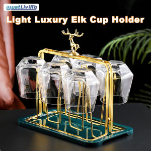 JustLiving Elegant Stand Cup Drying Rack with Drain Tray Household Metal Steel Mug Holder Hanger Kitchen Stand Organizer Drinkware Kitchen Glass Water Mug Drying Organizer