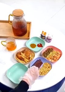 Set 8 Đĩa Lúa Mạch Vuông 4 đĩa sâu 4 đĩa nông đựng trái cây thực phẩm