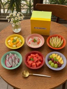 Bộ 6 chiếc đĩa sâu lòng 15cm - cao 3cm : cầu vồng Le creuseet 6 màu: Dùng được máy rửa bát lò vi sóng