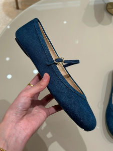 Summer 2025 round Toe Slip-On Flats Denim Mary Jane Shoes Womens Genuine Leather Korean Style Low Heel Casual Fashion Footwear