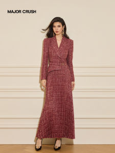 Retro Elegant Chanel Style Wine Red Long Dress
