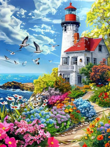 HUACAN 5d DIY Diamond Mosaic Lighthouse Landscape Cross Stitch Picture Of Rhinestones Painting Flower Seaside Home Decor