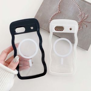 Cute Transparent Curly Wave Hybrid Magnetic Case for Google Pixel 9 8 9Pro 9A 8A 7A for Magsafe Charge Bumper Shockproof Cover