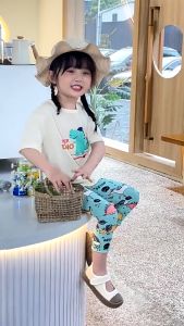 BBKid 🦄️ Girl 1-6Y Summer Soft Fabric Graphic Leggings Below Knee Cropped Pants KY001