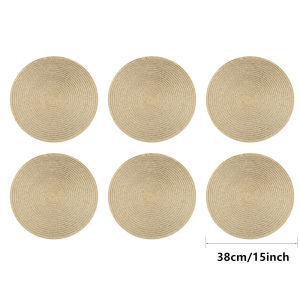 Set of 6 Gold Round Braided Table Mat Washable Placemats Anti Slip Dining Tableware For Home Kitchen Wedding Holiday Table Décor