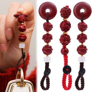 2025 Chinese Zodiac Car Keychain Antique Cinnabar Lucky Charm Hanging Ornament Men Women Peace Buckle Pendant Safe Health Wealth Jewelry Gift
