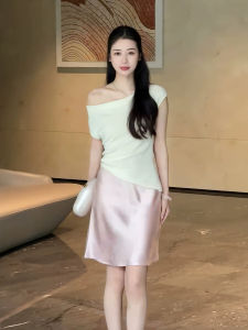 ZHILU | Áo Thun Knit Sơ Mi Trễ Vai Ôm Body Tay Ngắn Cho Mùa Hè