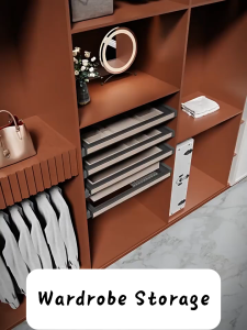 Aluminum Alloy Leather Wardrobe Organizer Storage Box Pull Out Storage Basket Light Luxury Appearance