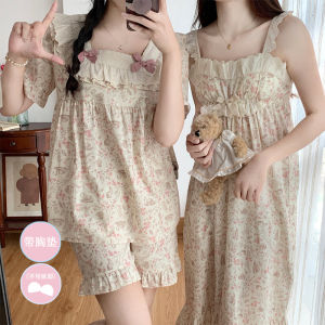 ชุดนอนผู้หญิงฤดูร้อน ชุดนอนคอเหลี่ยมแขนกุด ชุดนอนลายดอกไม้ขนาดใหญ่ ชุดนอนลำลอง ชุดนอนแบบสวมหัว ชุดนอนฤดูร้อน