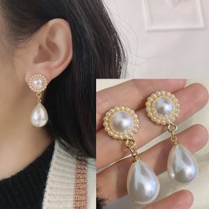 S925เข็มเงินย้อนยุคพระราชวังสไตล์ต่างหูมุกหยดน้ำมุกฝรั่งเศสต่างหูเครื่องประดับที่เรียบง่ายแฟชั่นต่างหูสำหรับผู้หญิงสาว