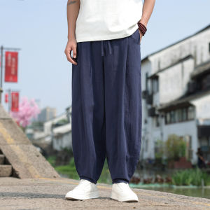 สไตล์จีนใหม่ ฤดูร้อน บาง ผ้าฝ้าย ผ้าลินิน แขนสั้นพิมพ์ลาย หลวม เสื้อเชิ้ตผู้ชายแฟชั่นเยาวชน ปกตั้ง แขนหกส่วน