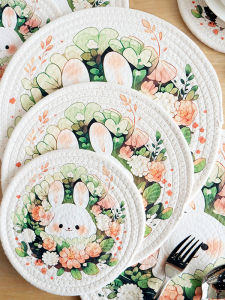 ผ้าปูโต๊ะรูปกระต่ายลายย้อนยุคสไตล์ยุโรป รองจัมปาศิวกร้าวสำหรับใช้ในบ้าน ป้องกันความร้อน ลายดอกไม้ สีสันสดใส ลายดอกไม้ ลายดอกไม้