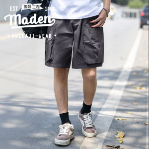 MADEN กระเป๋าอเมริกาแบบย้อนยุคทรงตรงขาสั้นสีเขียวทหารทรงตรงมีกระเป๋าขนาดใหญ่สำหรับฤดูร้อนปี2025กางเกงขาสั้นนิ้ว