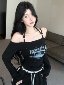 GUZILIAN | Retro Style Off-Shoulder Long Sleeve T-Shirt
