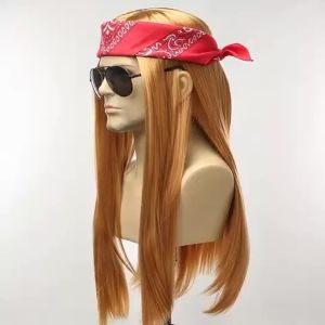 Synthetic Wig Long Straight Brown Hair Sunglass Headscarf Set Retro Disco Rock Hip Hop Dance Halloween Cosplay Party Head Cover