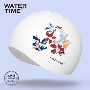 WaterTime Swimming Cap Womens Special Waterproof Comfortable Silicone Swimming Cap Large Size Print No Head Choking