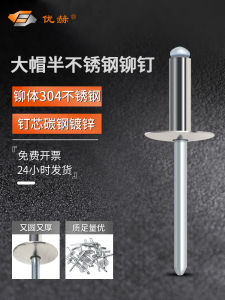 Big Brim Half Stainless Steel Rivet Large Hat Self-Plugging Rivet Large Flat Head Rivet 304 Large Hat Leaf Pull Rivet