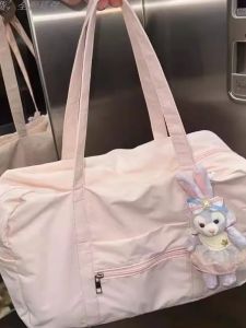 กระเป๋าออกกำลังกายแบบพกพาสำหรับผู้หญิง ความจุขนาดใหญ่ สีชมพู กระเป๋าเดินทางแบบย้ายได้ กระเป๋าสะพายไหล่แบบลำลอง กระเป๋าถือสำหรับการเดินทางสั้นๆ