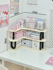Corner Desktop Organizer Rack Office Workstation Dustproof Multi-layer Storage Shelf for Scrapbooking Books And Water Cups